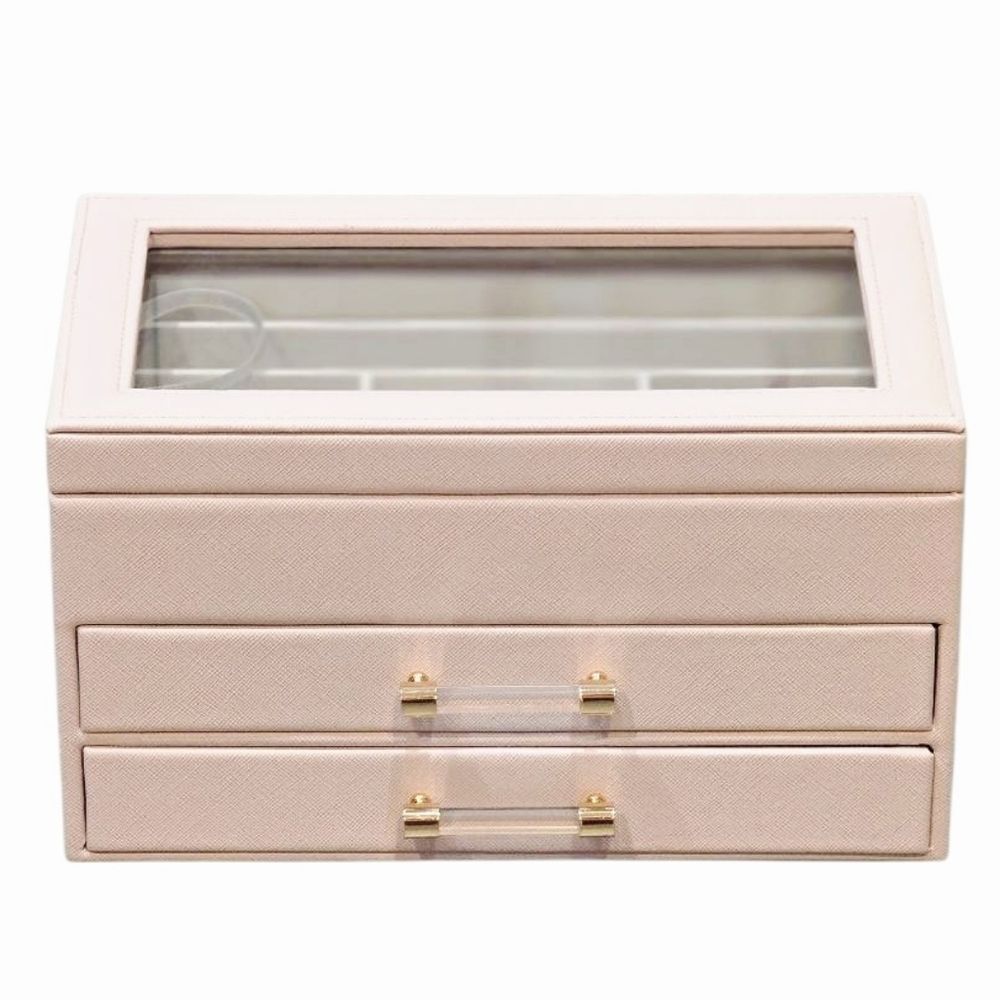 At Home Faux Leather Transparent Top 2-Drawer Jewelry Organizer